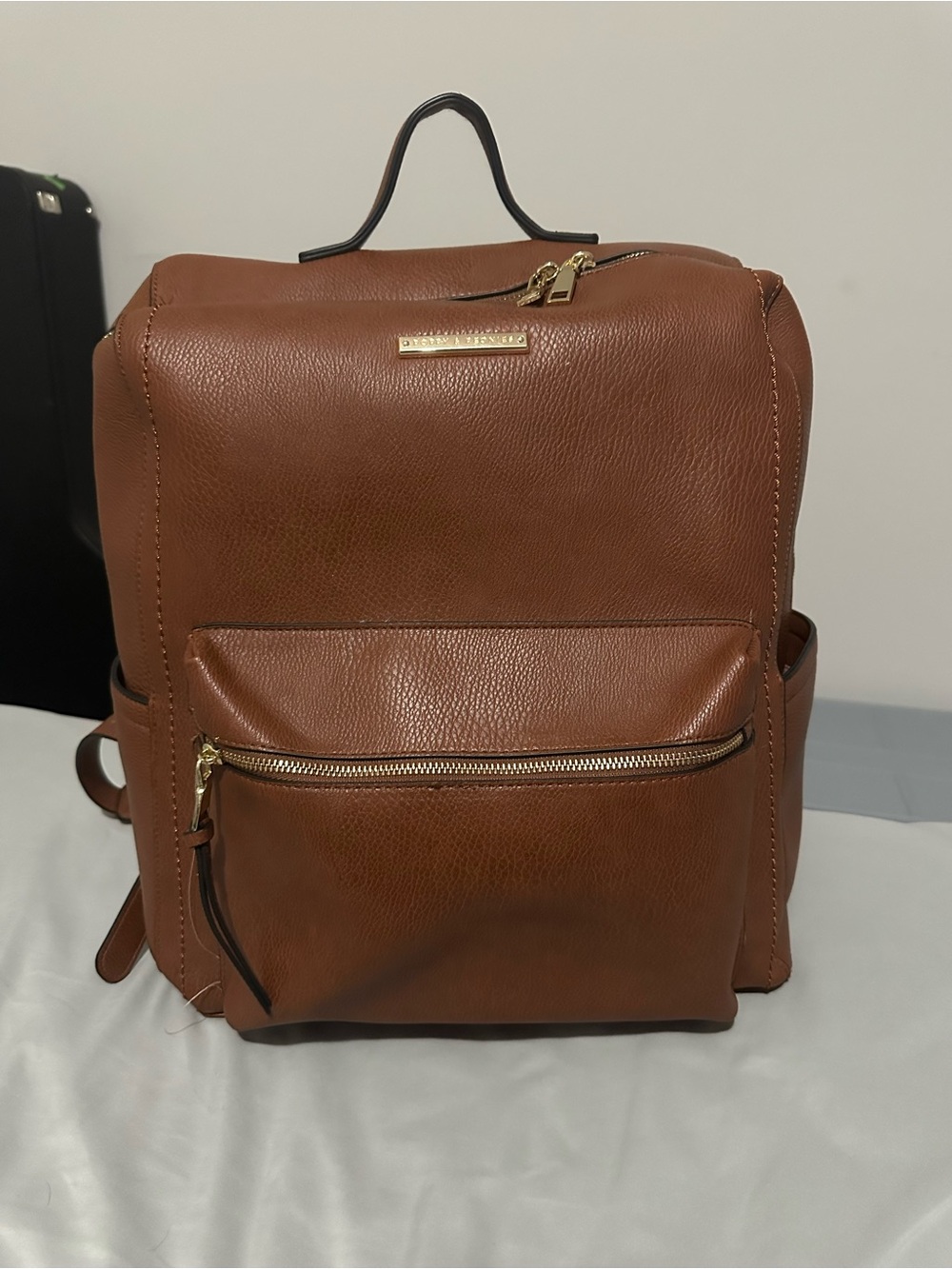 Poppies & Peonies Brown Faux Leather Women's Backpack with Gold Hardware